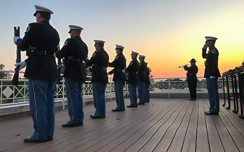 honor guard at sunset